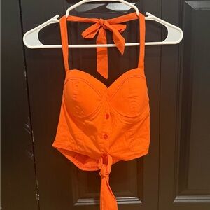 Truth Bright Orange Tie-Front Crop Top
